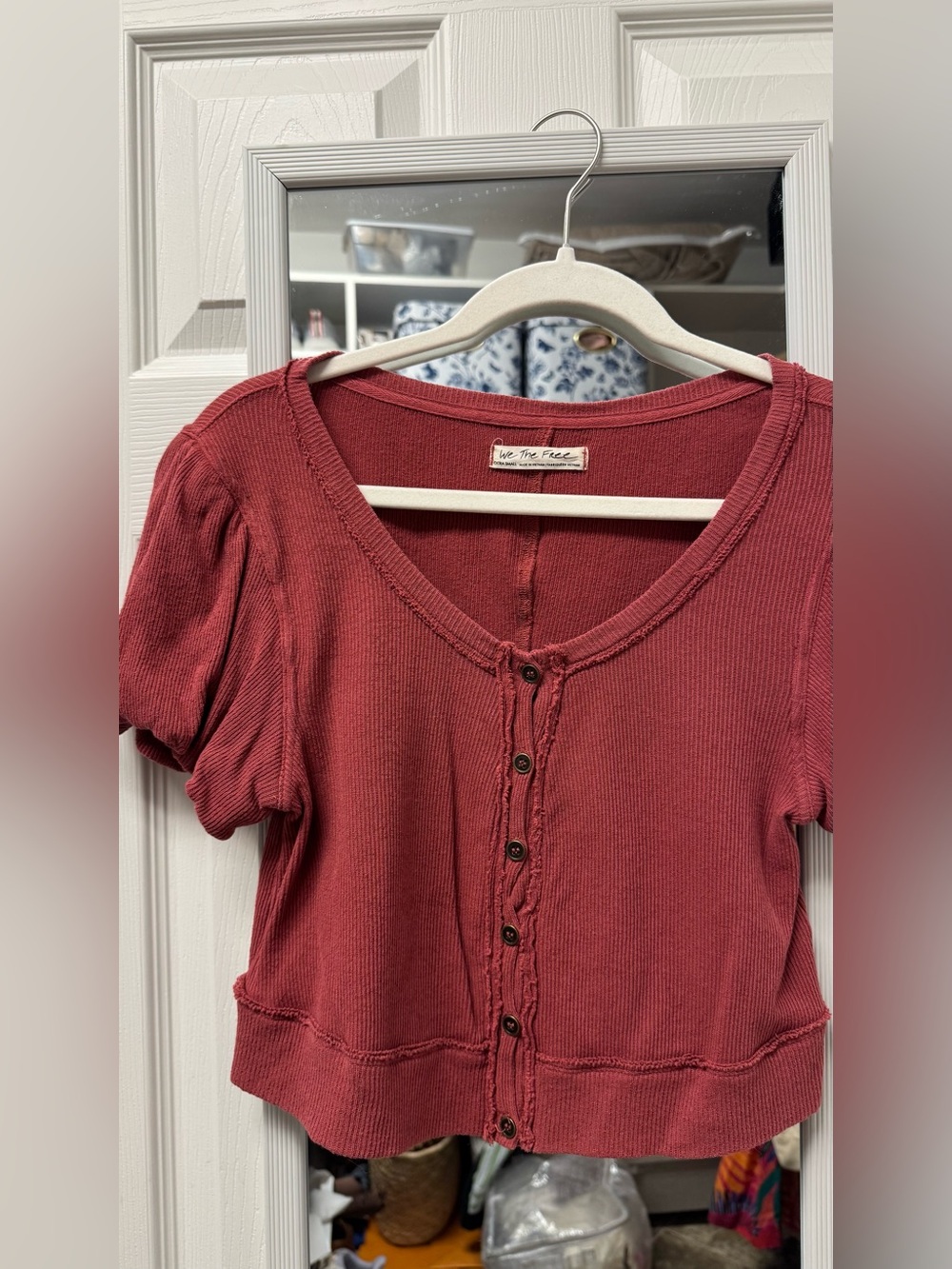 Free People Women's Short-Sleeve Button Front Top - Wine Red